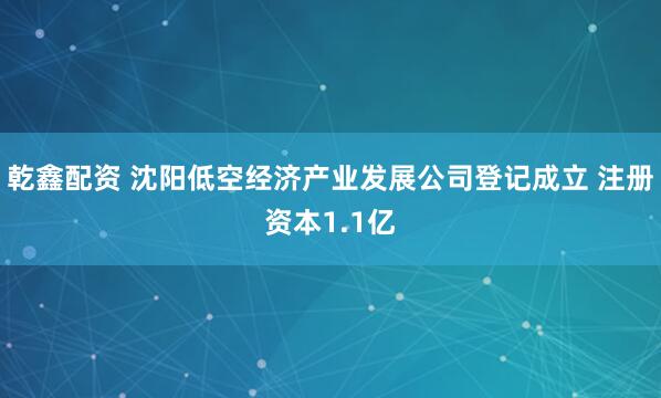 乾鑫配资 沈阳低空经济产业发展公司登记成立 注册资本1.1亿