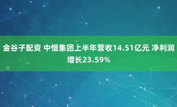 金谷子配资 中恒集团上半年营收14.51亿元 净利润增长23.59%